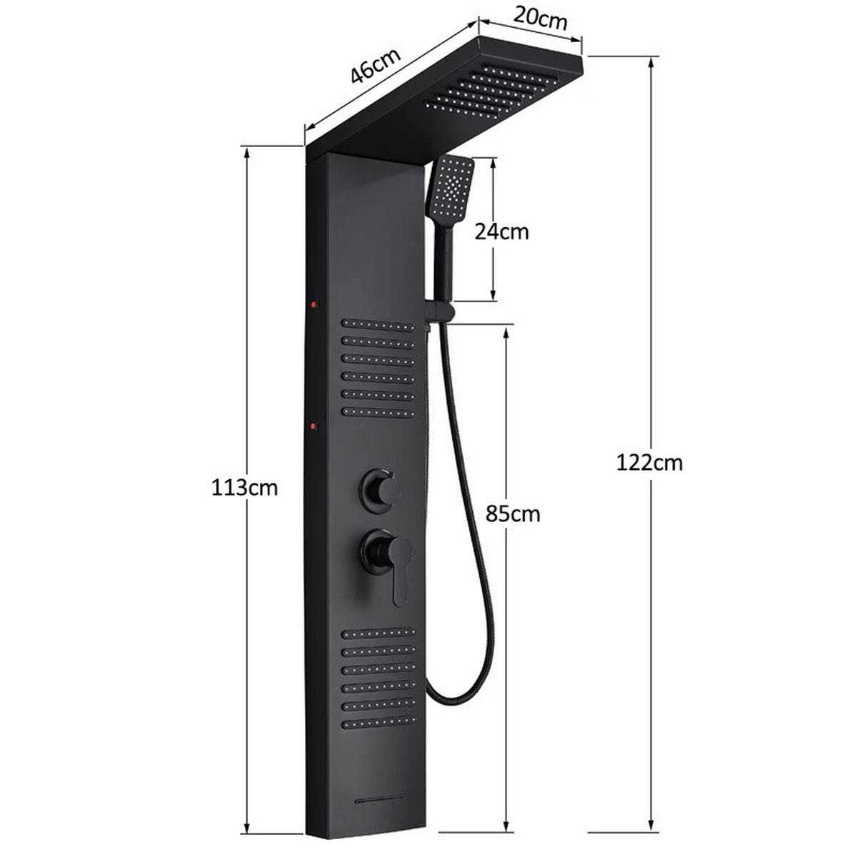 LED Duschpaneel Turmsystem Schwarz - Schwarz Hochglanz, Metall (46/122/20cm) - Kaket