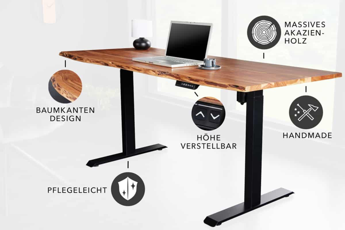 SCHREIBTISCH MAMMUT Akazie Natur 180cm - Schwarz/Braun, Holz/Metall (80/180/78cm) - riess-ambiente