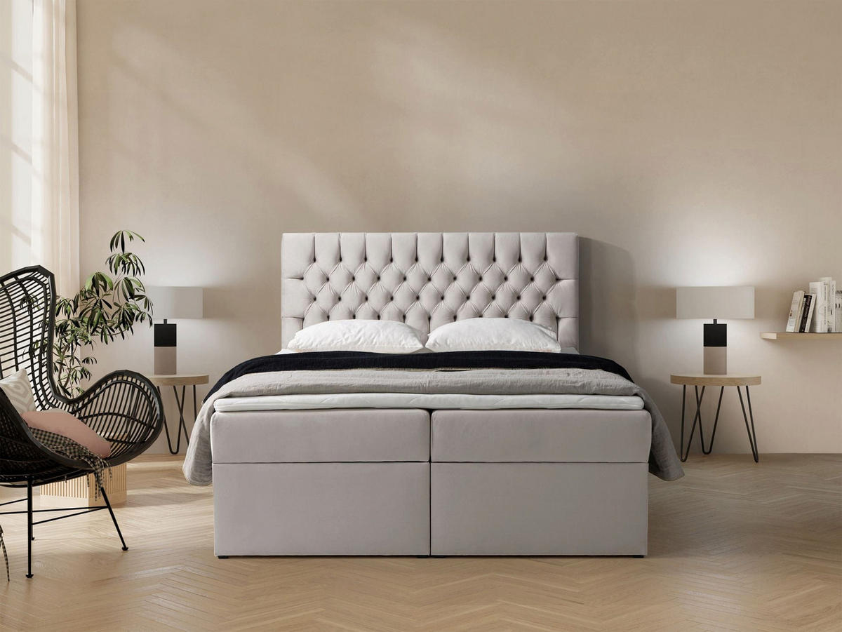 BOXBETT Daissy Hellbeige Samt 160x200 cm - Ecru, Textil (160/200cm) - Selsey