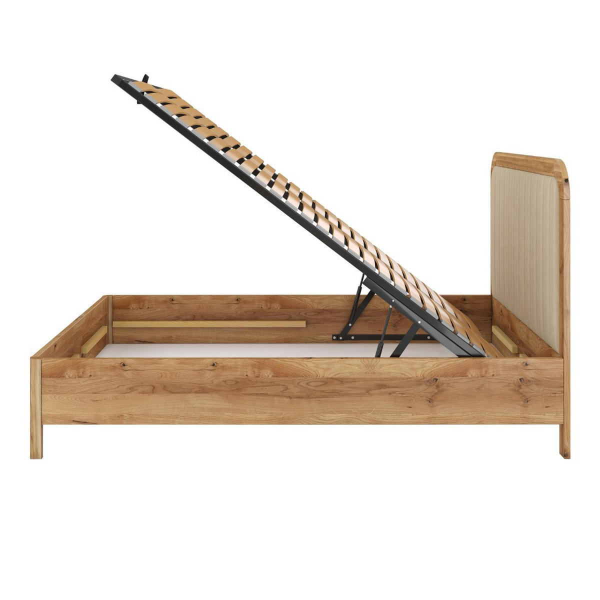 MASSIVHOLZBETT Modena mit Lattenrost und Bettkasten, Eiche - lackiert, Naturfarben/Ecru, 180x200 - Ecru/Eichefarben, Eichenholz/Holz (180/200cm) - Visby