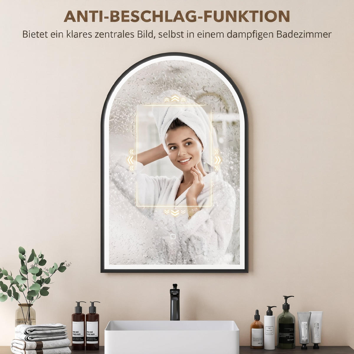 BADSPIEGEL Aluminiumlegierung, gehärtetes Glas Schwarz - Schwarz, Glas (4/90/60cm) - HOMCOM