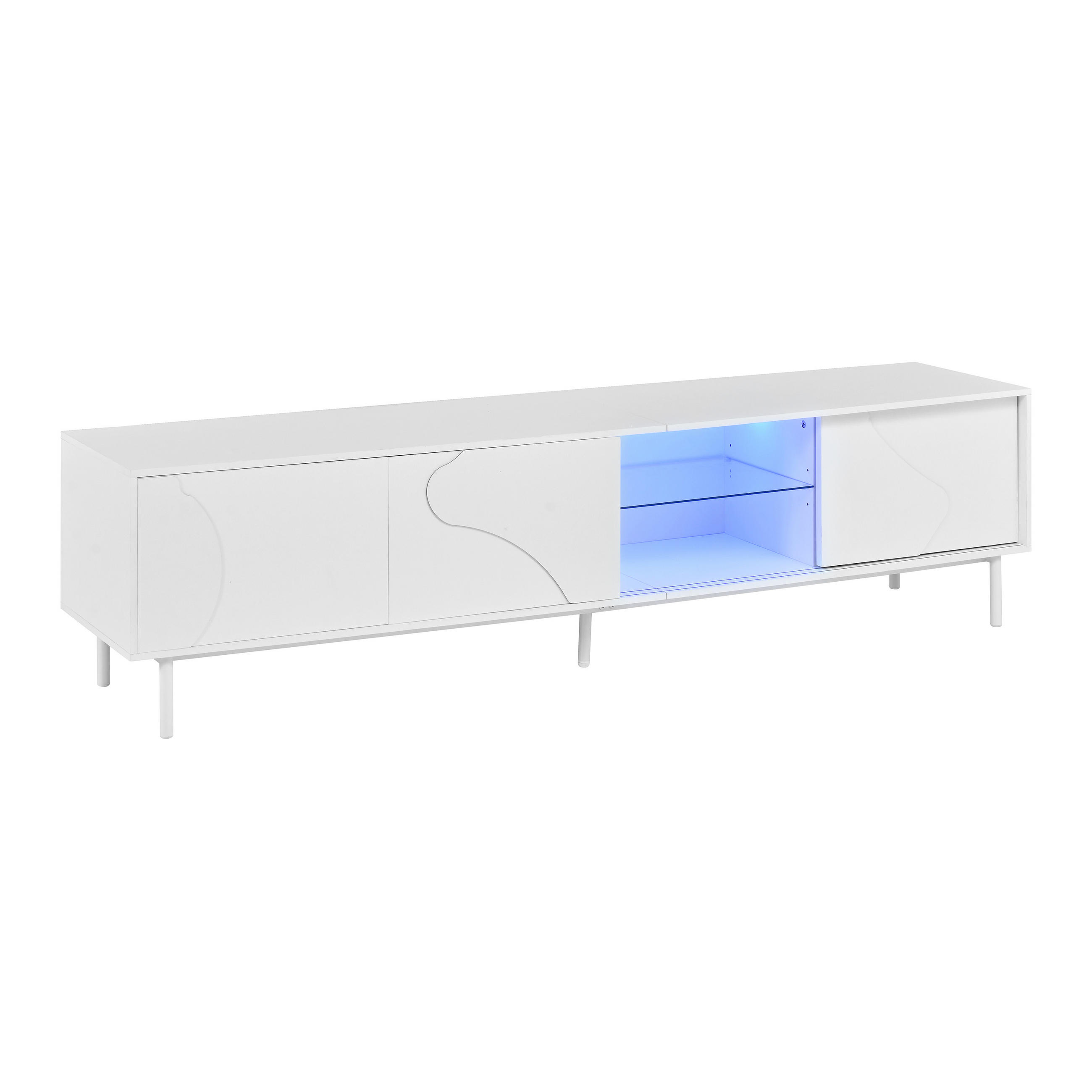LOWBOARD DE-40288 mit Schiebetüren und LED Weiß - Weiß, Holzwerkstoff (180/45/40cm) - ComfortXL