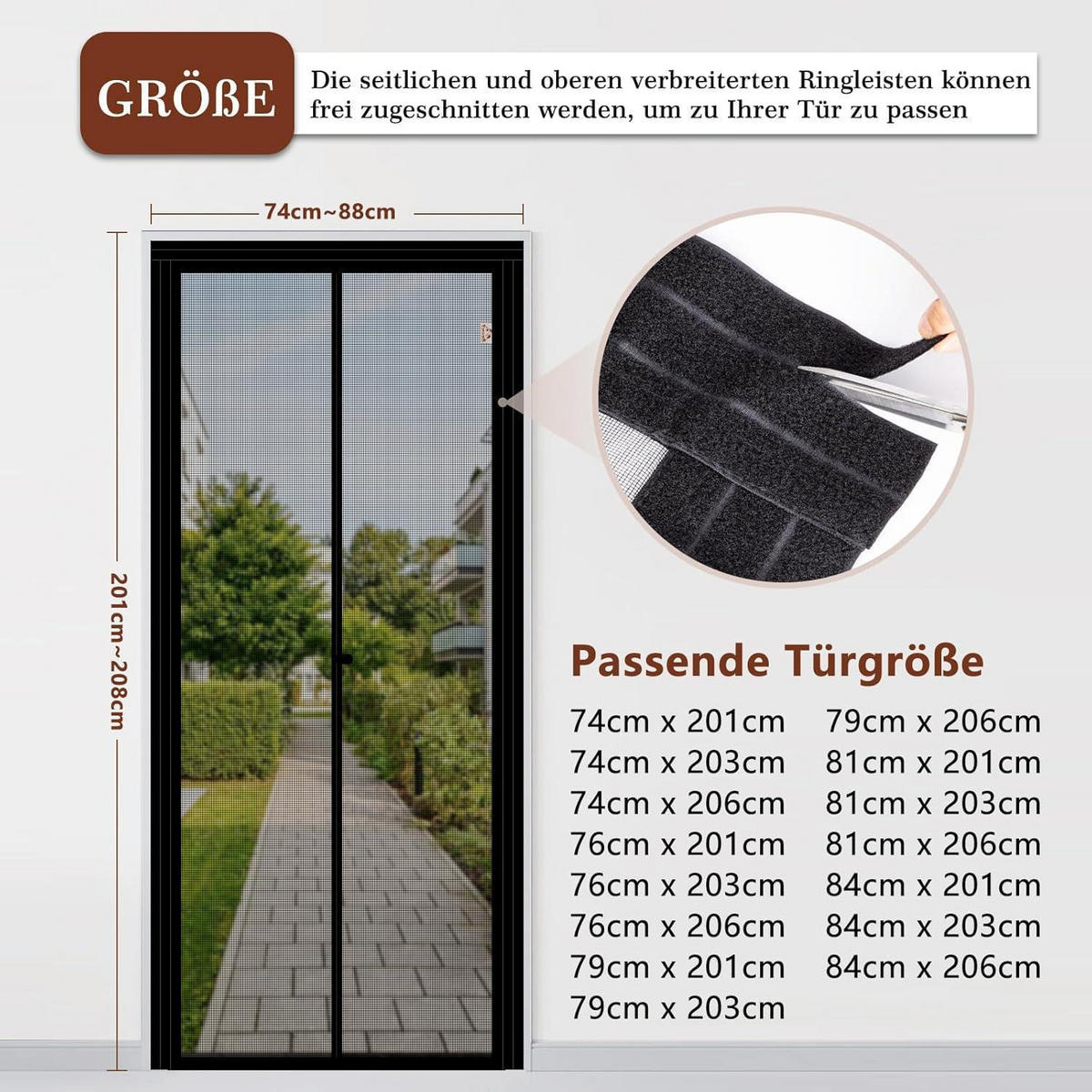 FLIEGENGITTER für Balkontür 74-84 cm x 201-206 cm Schwarz - Schwarz, Textil (25/31/3.5cm)