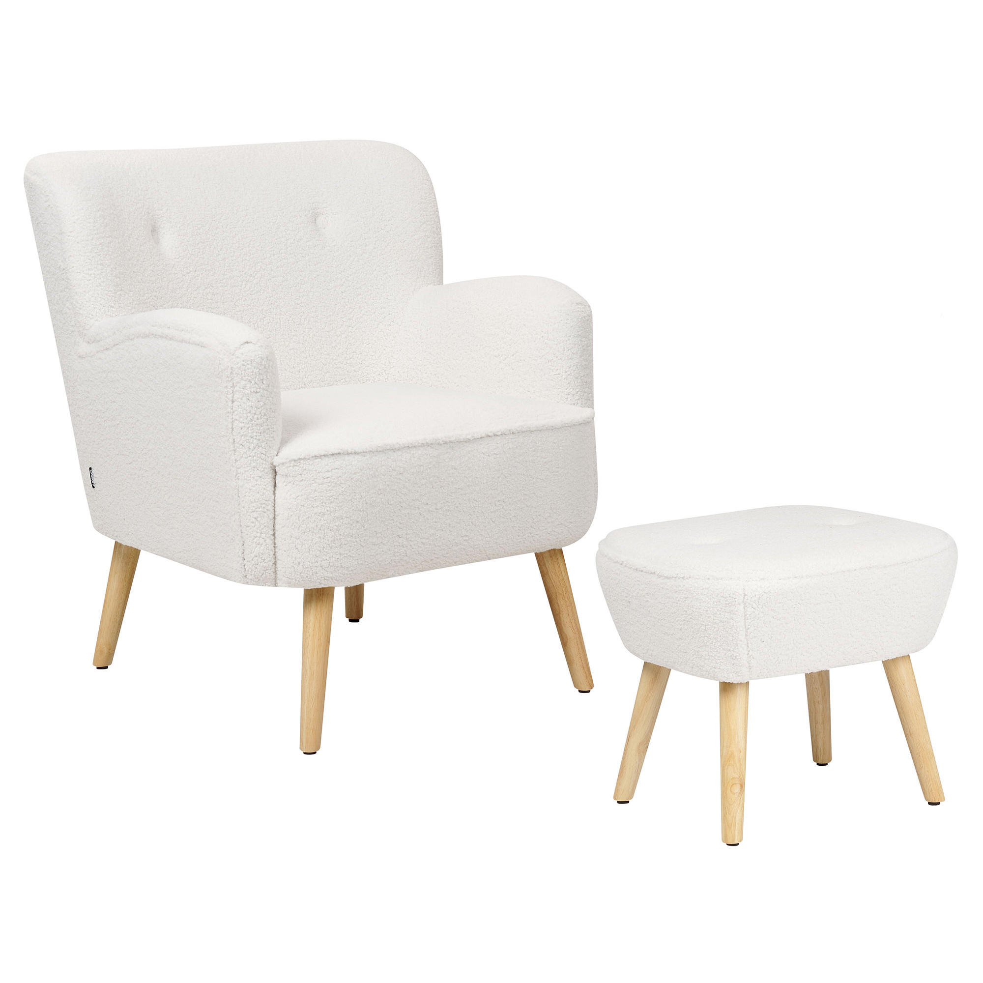SESSEL Bouclé weiß/hellbraun plus Hocker Tumba - Hellbraun/Weiß, Textil (74/85/79cm) - Beliani
