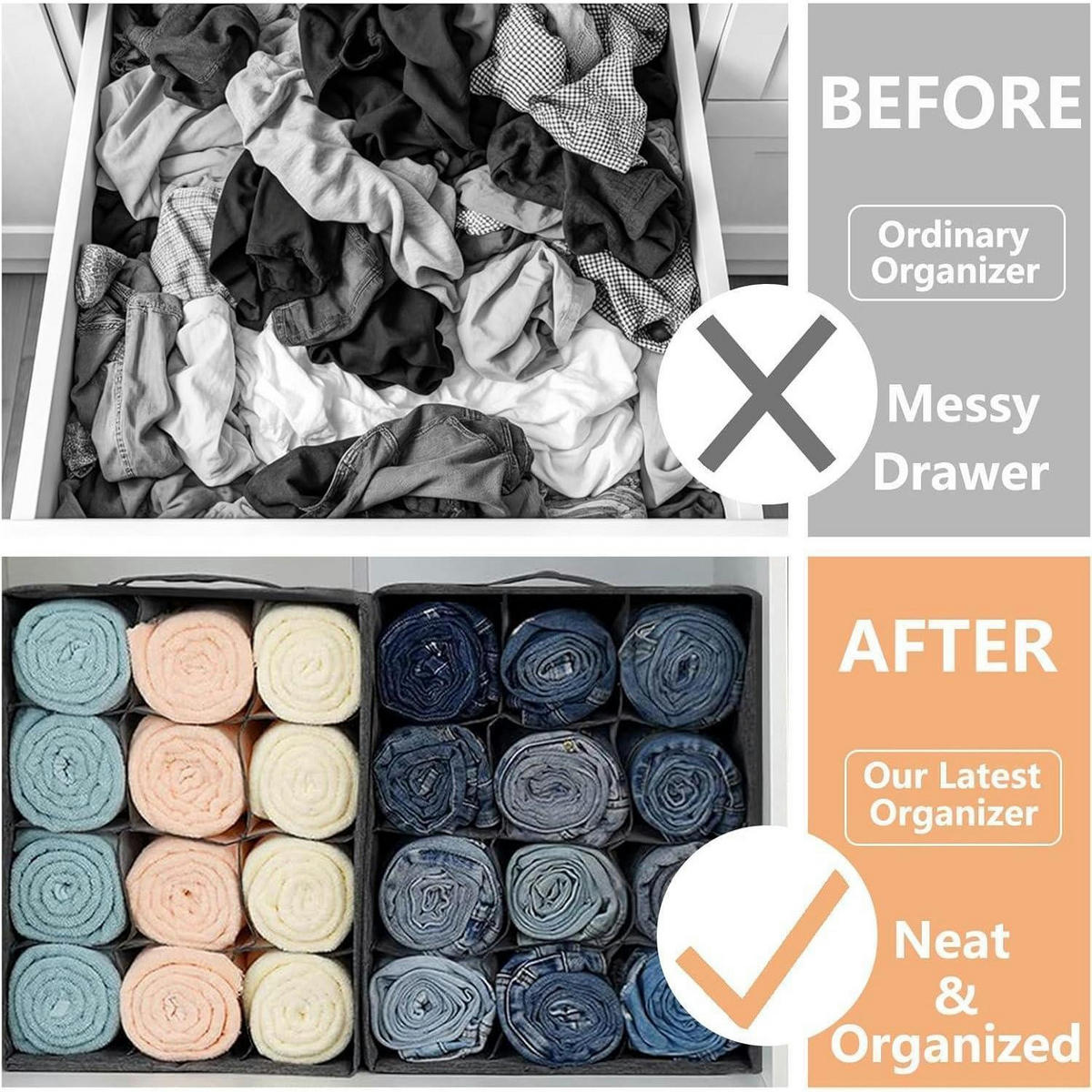 KLEIDERSCHRANK Organizer 2-teiliges Set 12 Zellen Grau - Grau, Textil (26/44/8cm)