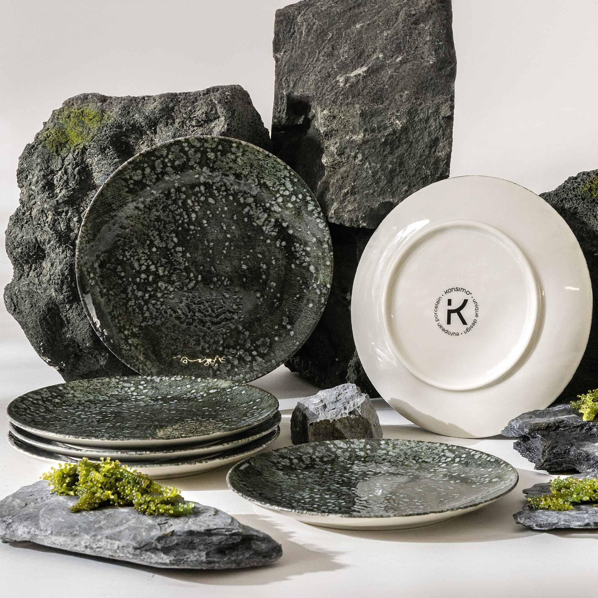 TELLER-SET MERCURO 6-tlg Dessertteller Hartporzellan - Dunkelgrau, Keramik (20/1/20cm) - KONSIMO®