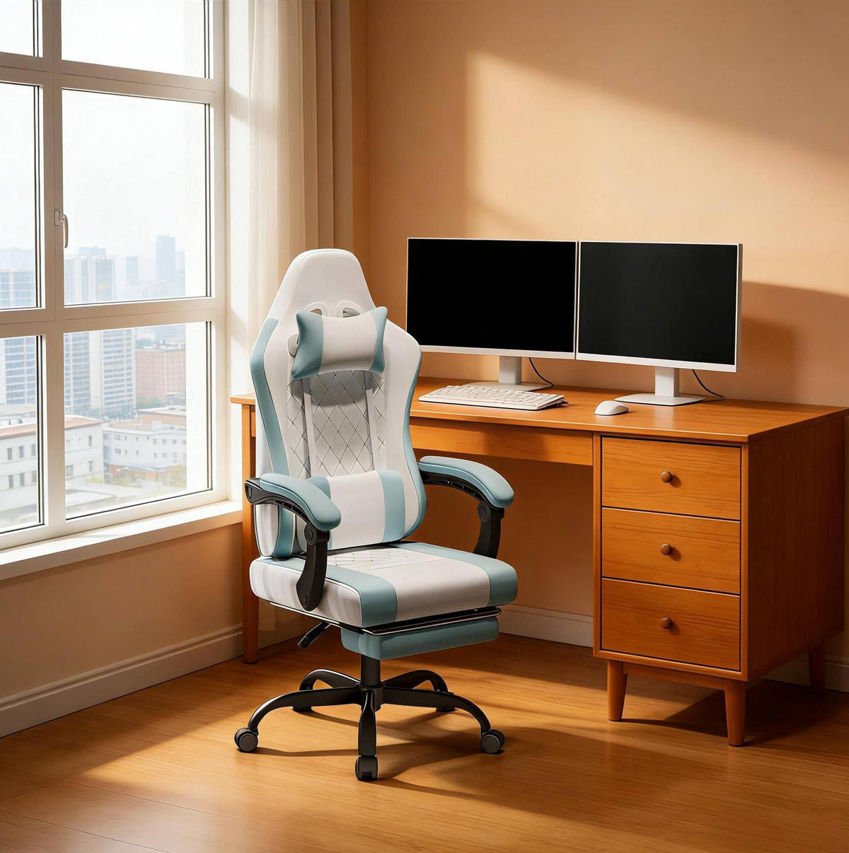 BÜROSTUHL ergonomisch mit Massagefunktion Blau/Weiß - Blau, Metall (70/127/70cm) - Meubliv