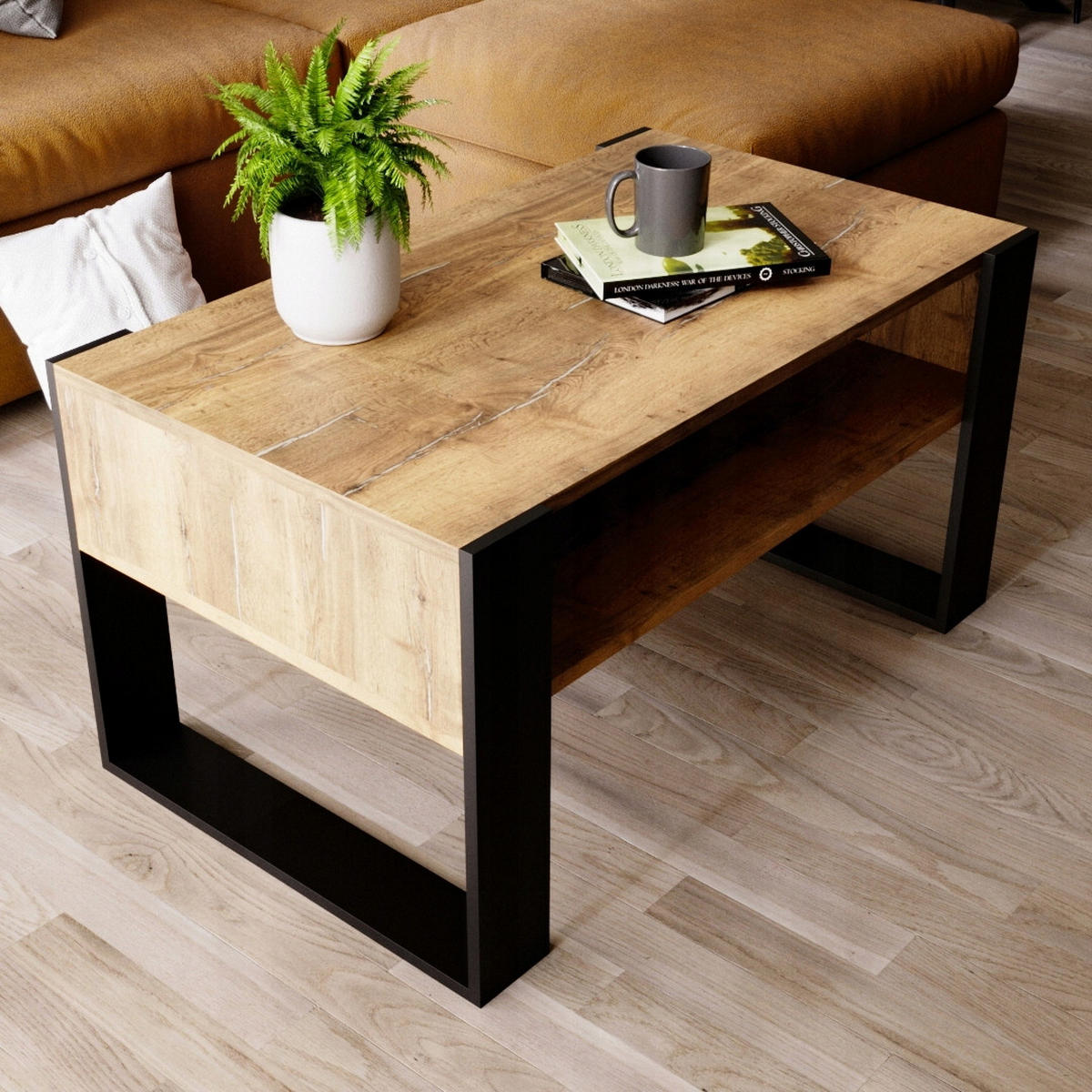COUCHTISCH Karo92 92/45/53,6 - Nussbaumfarben/Schwarz, Holzwerkstoff (54/92/45cm) - RAUMHIRSCH FURNITURE