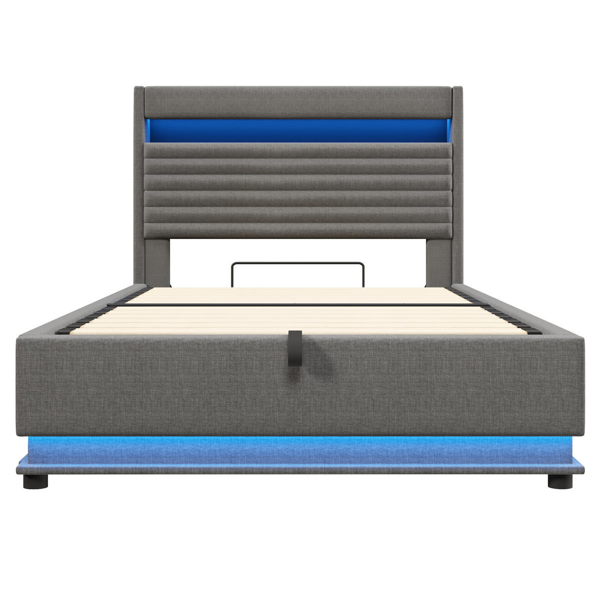 POLSTERBETT 140/200 cm Grau mit USB-Typ-C-Anschluss, LED-Beleuchtung und Ablagefach - Grau, Textil (140/200cm) - Oxeza