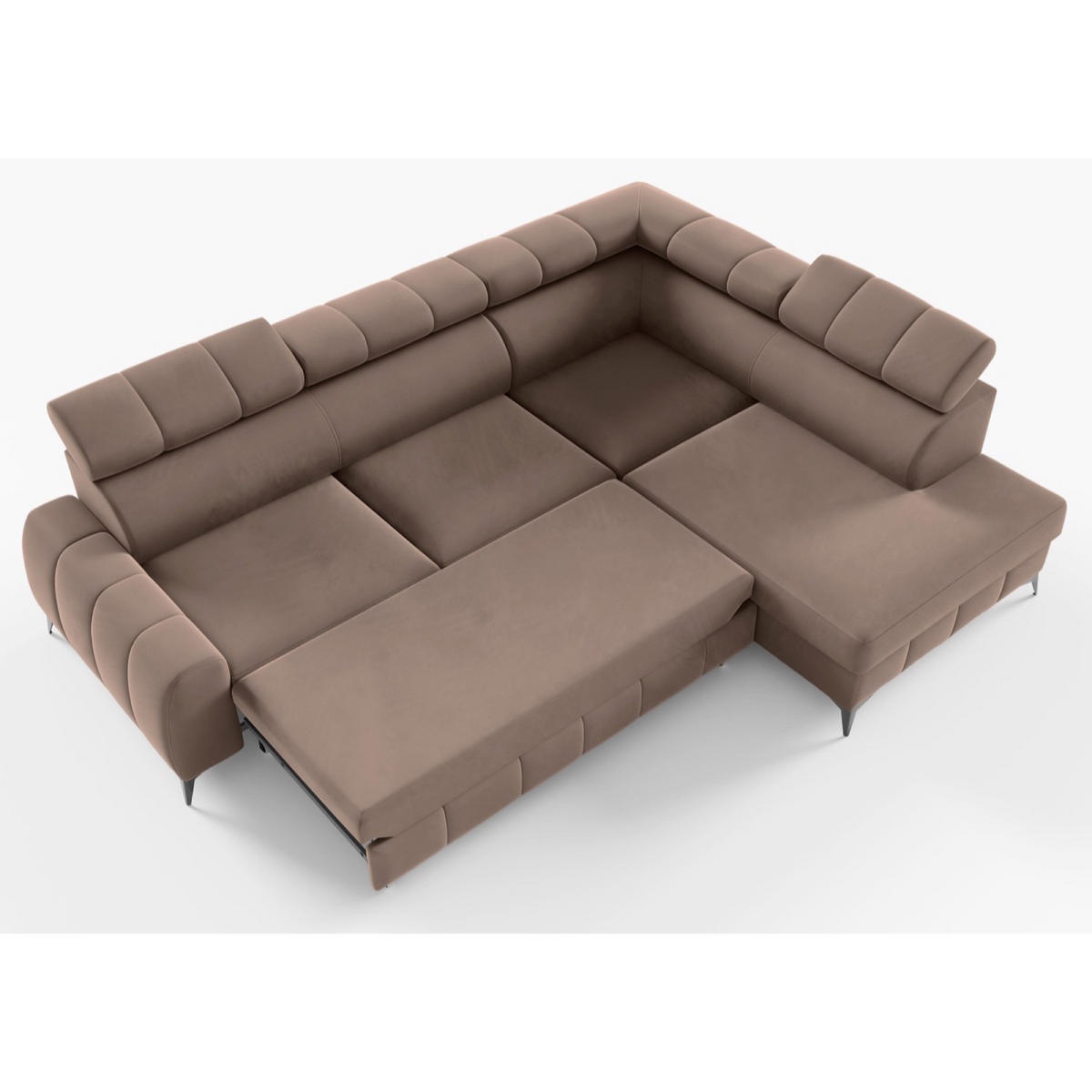 ECKSOFA London Hellbraun Velours - Hellbraun/Schwarz, Textil/Metall (274/203cm) - Selsey