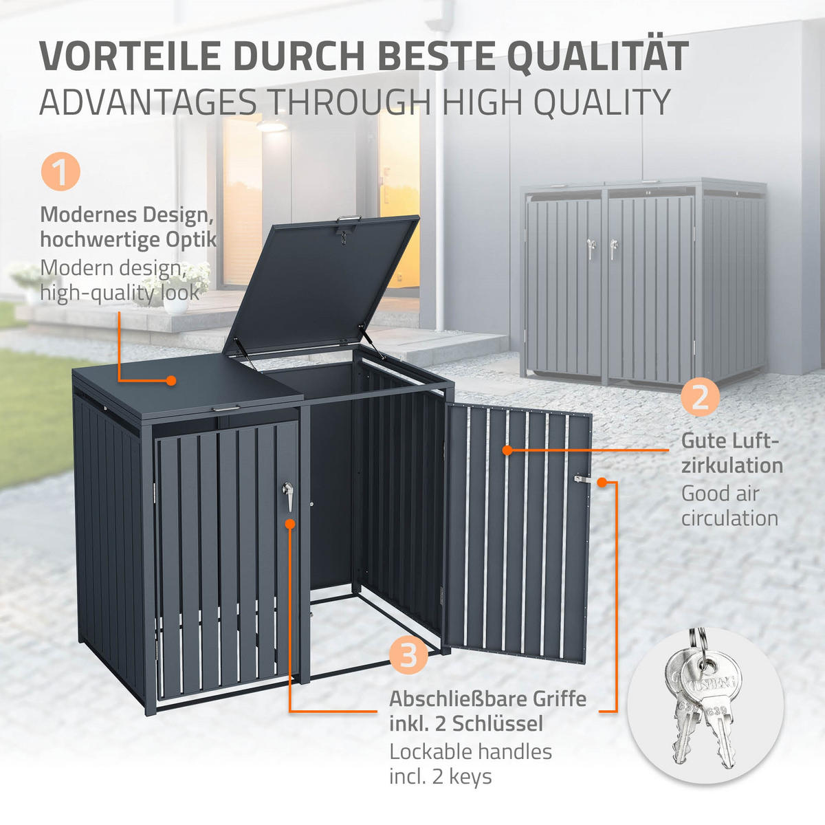MÜLLTONNENBOX 2er Anthrazit - Anthrazit, Metall (80/116.3/132cm) - ML-DESIGN