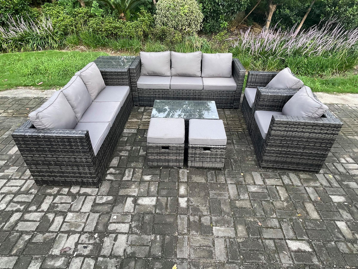 GARTENMÖBELSET Polyrattan 8-Sitzer - Dunkelgrau, Metall - Fimous
