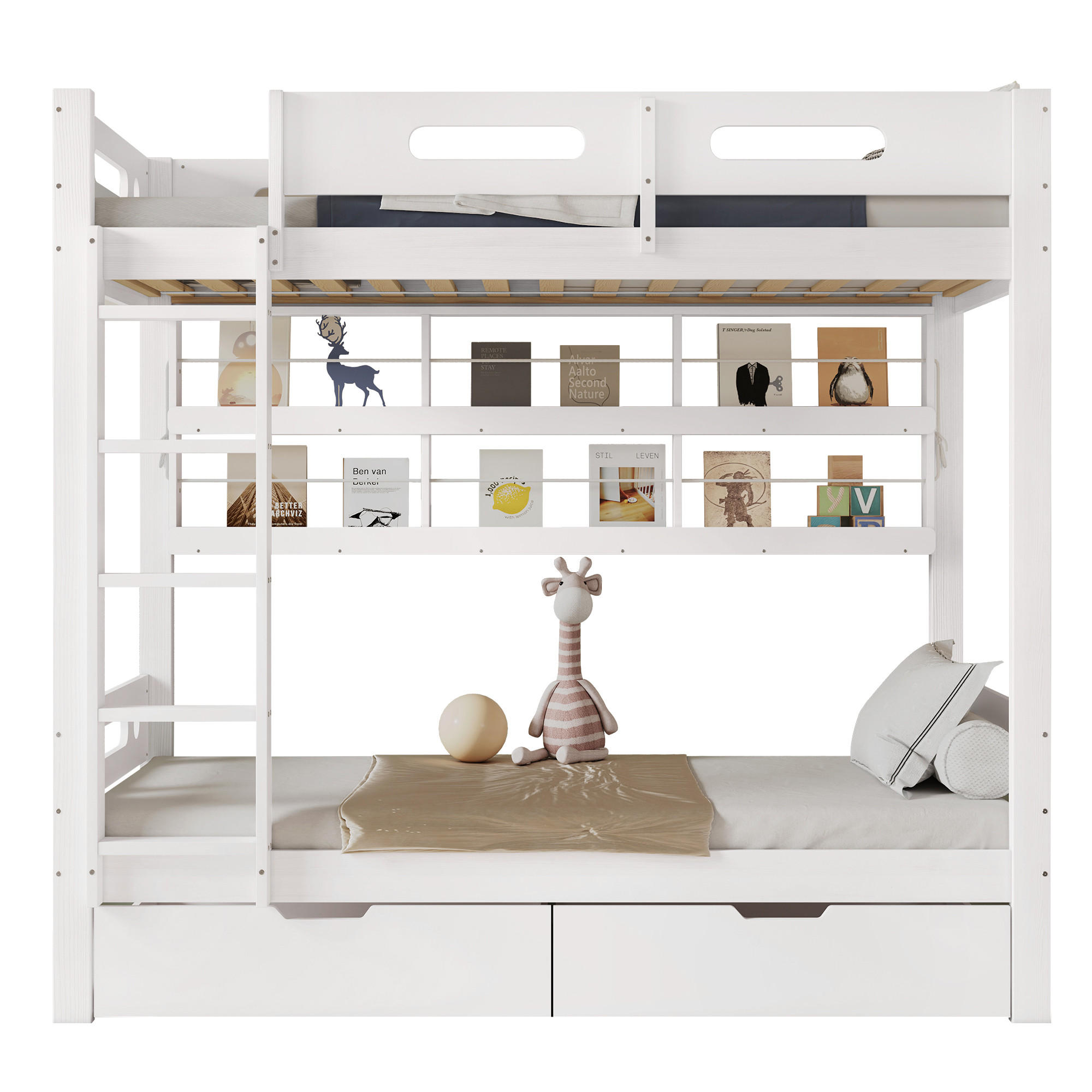 ETAGENBETT 90x200 cm Schubladen Regal weiß - Weiß, Holz (90/200cm) - LEBENLANG