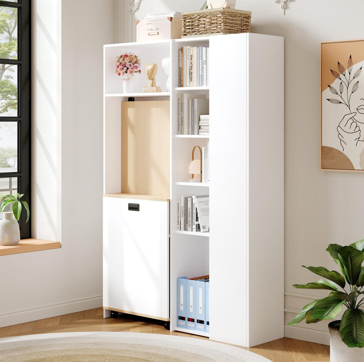SCHREIBTISCH klappbar mit Regal 104,5 x 30,5 x 160 cm MDF White Oak - Weiß, Holz (104.5/30.5/160cm) - Meubliv
