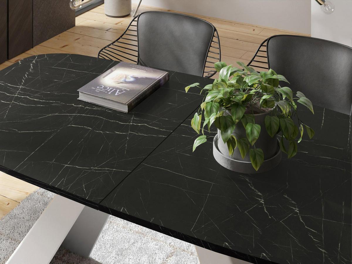 ESSTISCH Monte Weiß rechteckig ausziehbar, Marmor Schwarz 180-220/90/76 cm - Anthrazit/Schwarz, Holzwerkstoff/Metall (90/218/76cm) - WFL GROUP