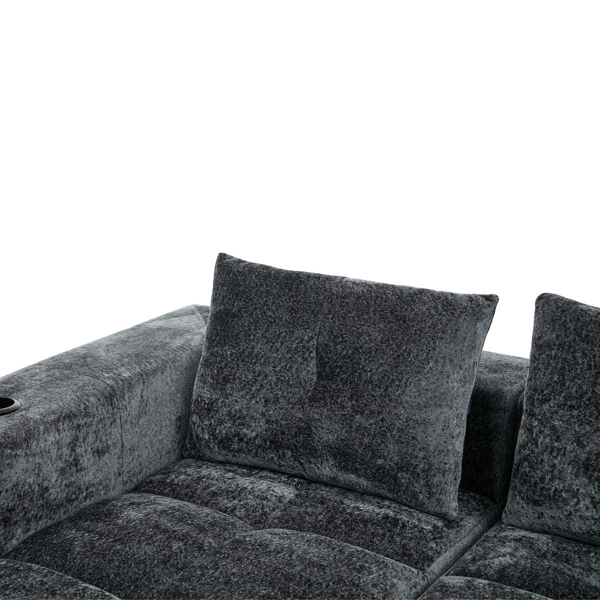 ECKSOFA chenille L-form mit getränkehaltern & 3 kissen - Grau, Textil (258/163cm) - Urban Meuble