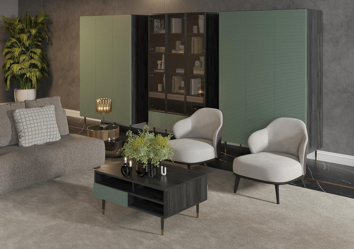 KLEIDERSCHRANK Imperio Großer Pistazie, Dreitüriger - Schwarz/Grün, Holzwerkstoff (135/206/53cm) - Bettso