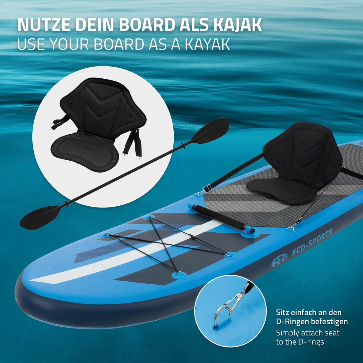 KAJAK SITZ mit Paddel Set - Schwarz, Kunststoff (29/44/43cm) - ECD-Germany