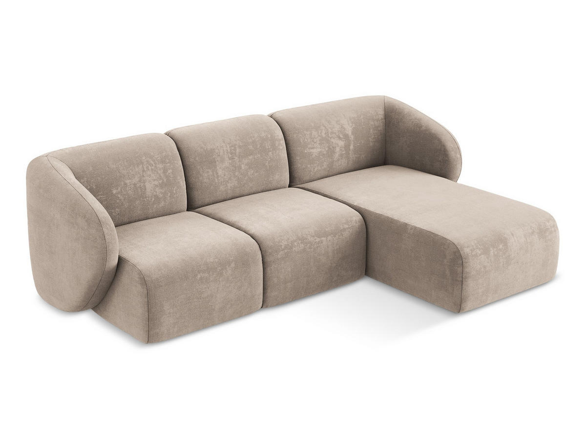 ECKSOFA Rechts Chenille Stoff Beige - Schwarz/Cappuccino, Holzwerkstoff/Kunststoff (248/166cm) - Makamii
