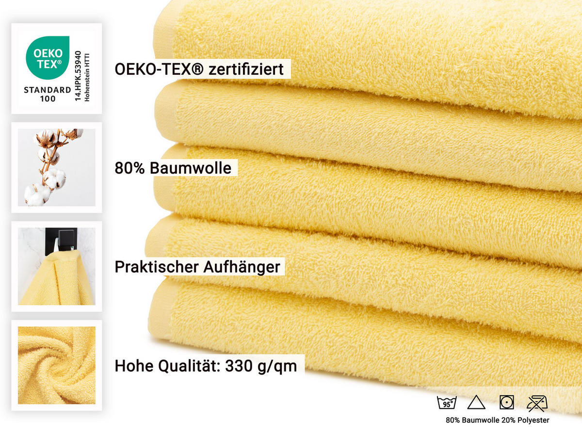 DUSCHTÜCHER, 5er-Set, 70x140 cm, 80% Baumwolle, 20% Polyester, Gelb - Gelb, Naturmaterialien (70/140cm) - Zollner