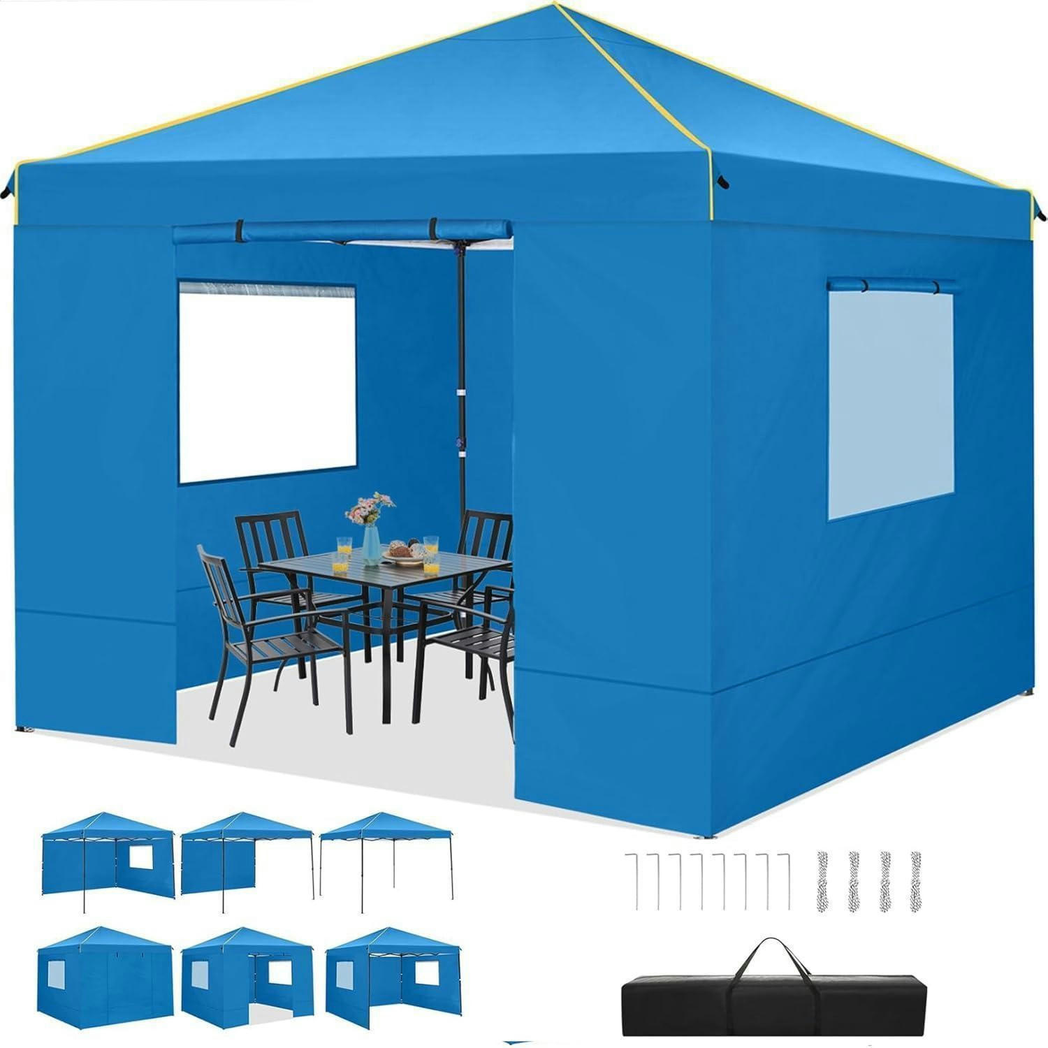 FALTPAVILLON 3 x 3 m wasserdicht mit Seitenwänden Lichtblau - Blau, Textil (299.7/271.8/299.7cm)