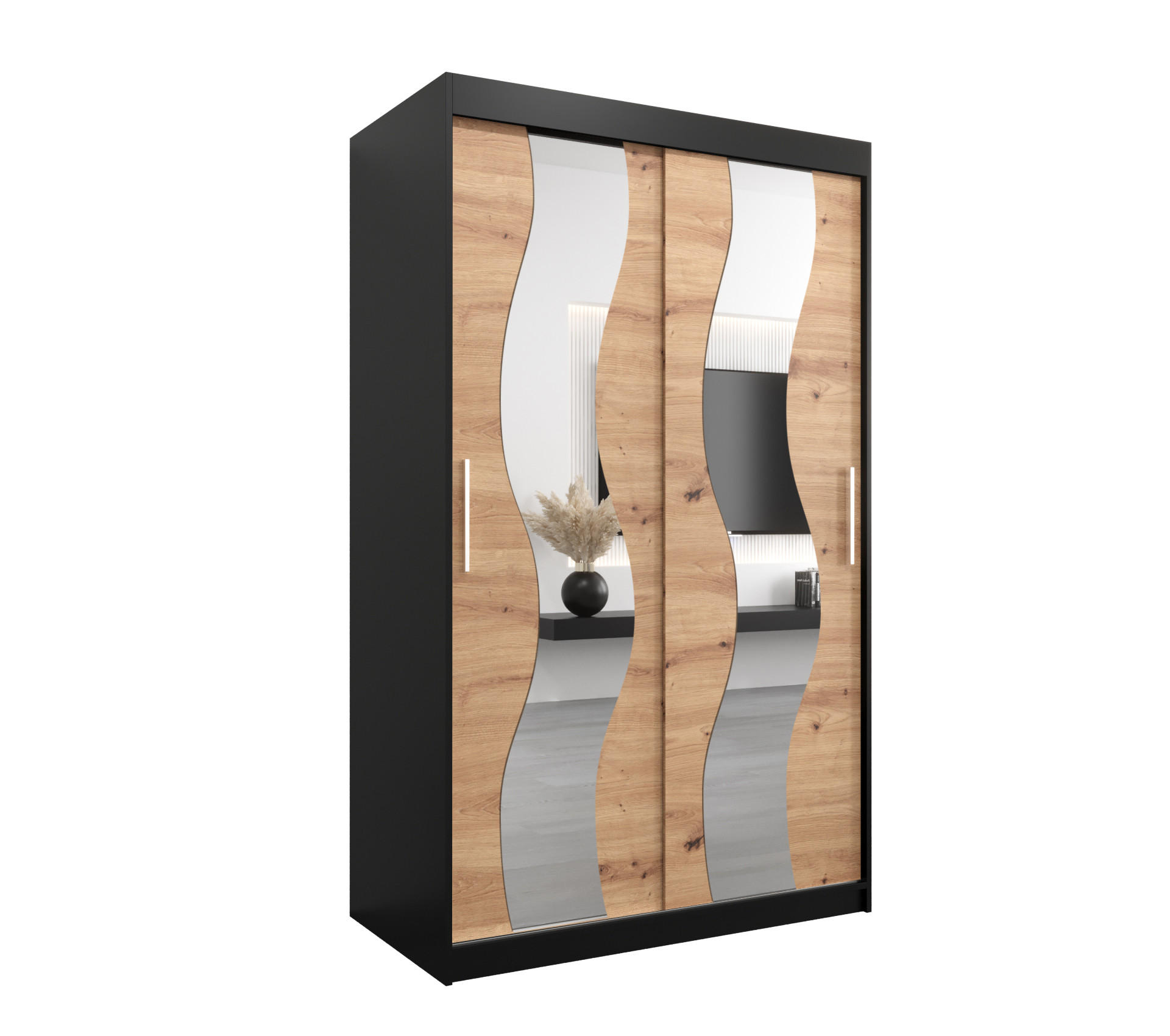 SCHWEBETÜRENSCHRANK 200/120/62 2-türig - Silberfarben/Schwarz, Holz/Kunststoff (120/200/62cm) - Abiks Möbel