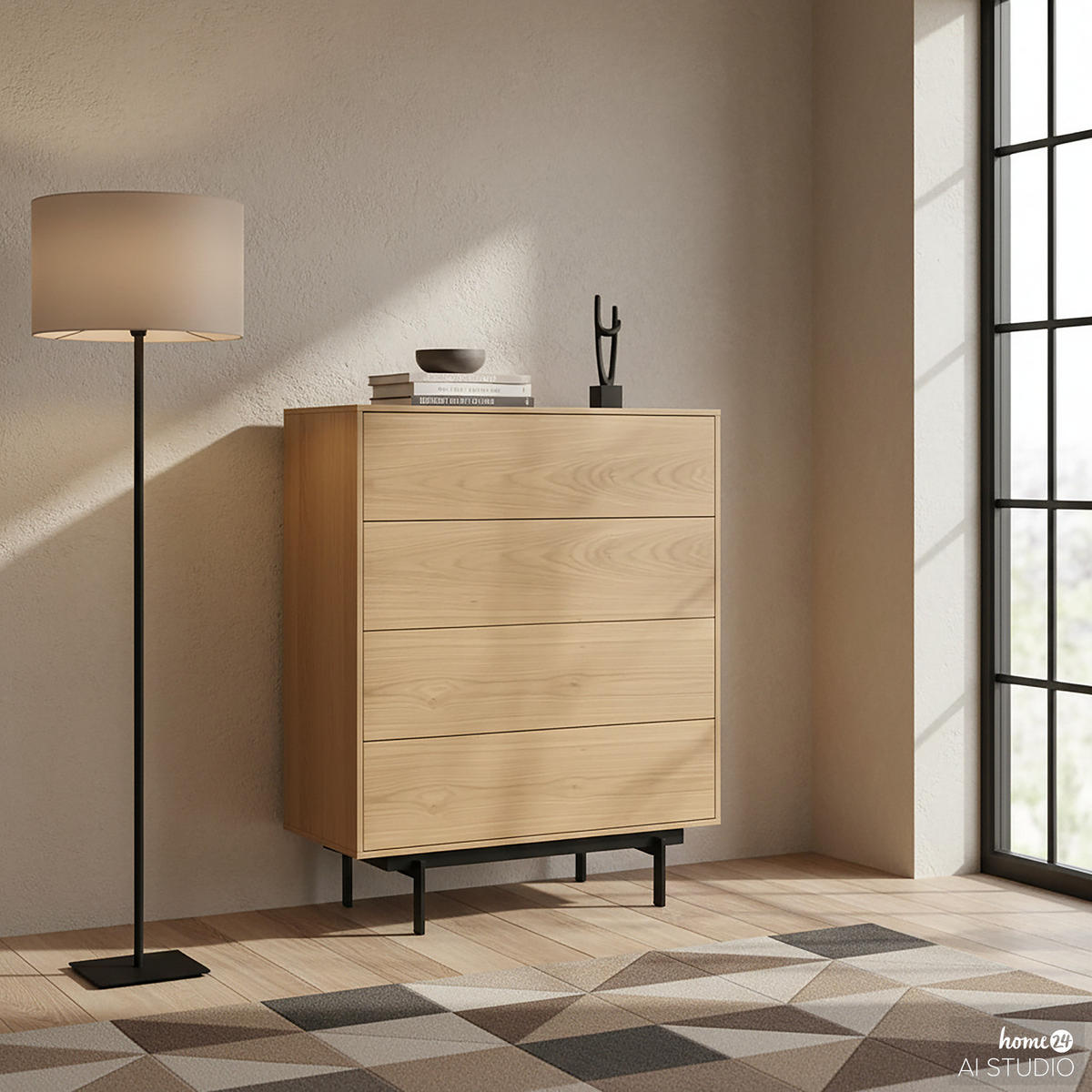 FURNIERTE KOMMODE - Eichefarben, Holzwerkstoff/Metall (80/100/40cm) - home24