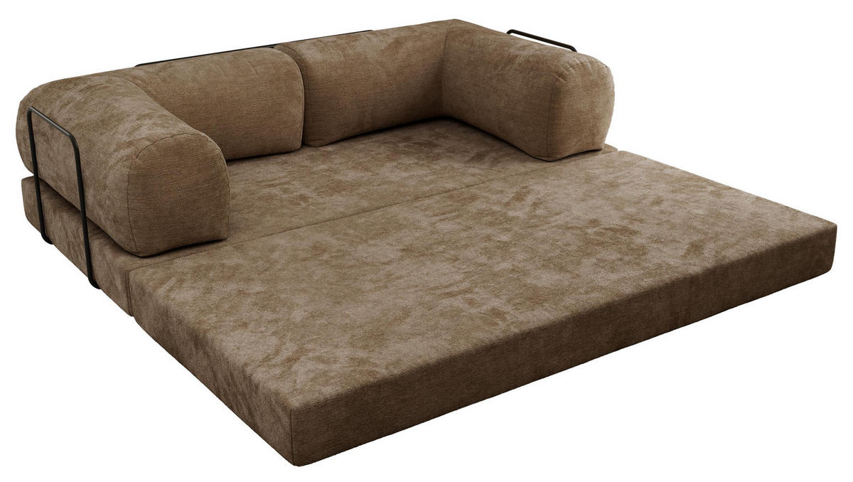 TROJMIESTNA POHOVKA ORSETTO - Svetlohnedá Hladká ženilka - svetlohnedá/čierna, kov/textil (200/70/100cm) - MKS