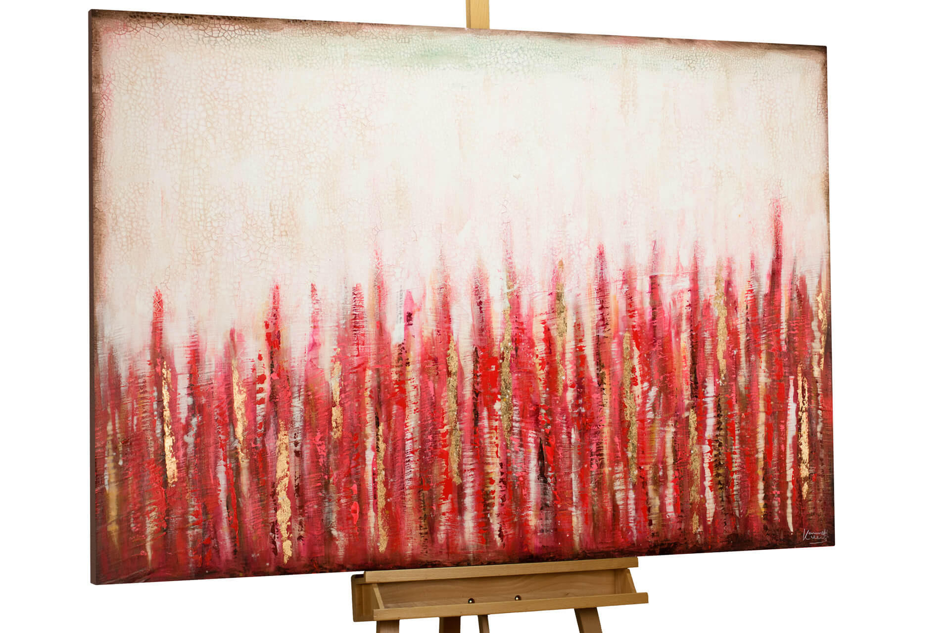 ACRYLBILD HANDGEMALT 120/80 cm - Beige/Rot, Holz/Textil (120/80cm) - KUNSTLOFT