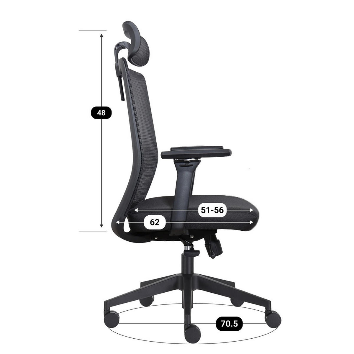 BÜROSTUHL Napoli Deluxe 4D - NEN-EN 1335 - Schwarz - Schwarz, Textil (70/118/62cm) - Sedero