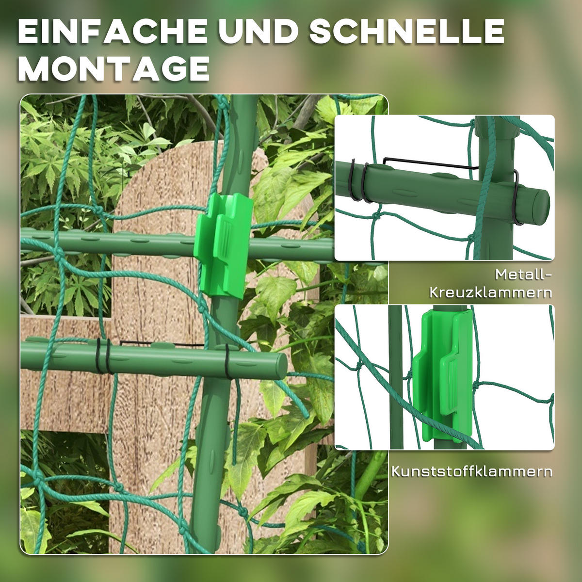 RANKHILFE für Kletterpflanzen, Verstellbares Spalier, für Garten, Balkon, Stahl, Grün - Grün, Kunststoff/Metall (144/206/167cm) - Outsunny