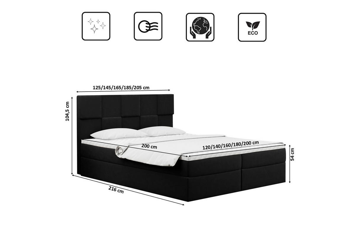BOXBETT mit Bettkasten und Matratze CLARA Stoff Velvet Schwarz 200x200 cm H3-Bonell - Schwarz, Holz/Textil (200/200cm) - Kaiser Möbel