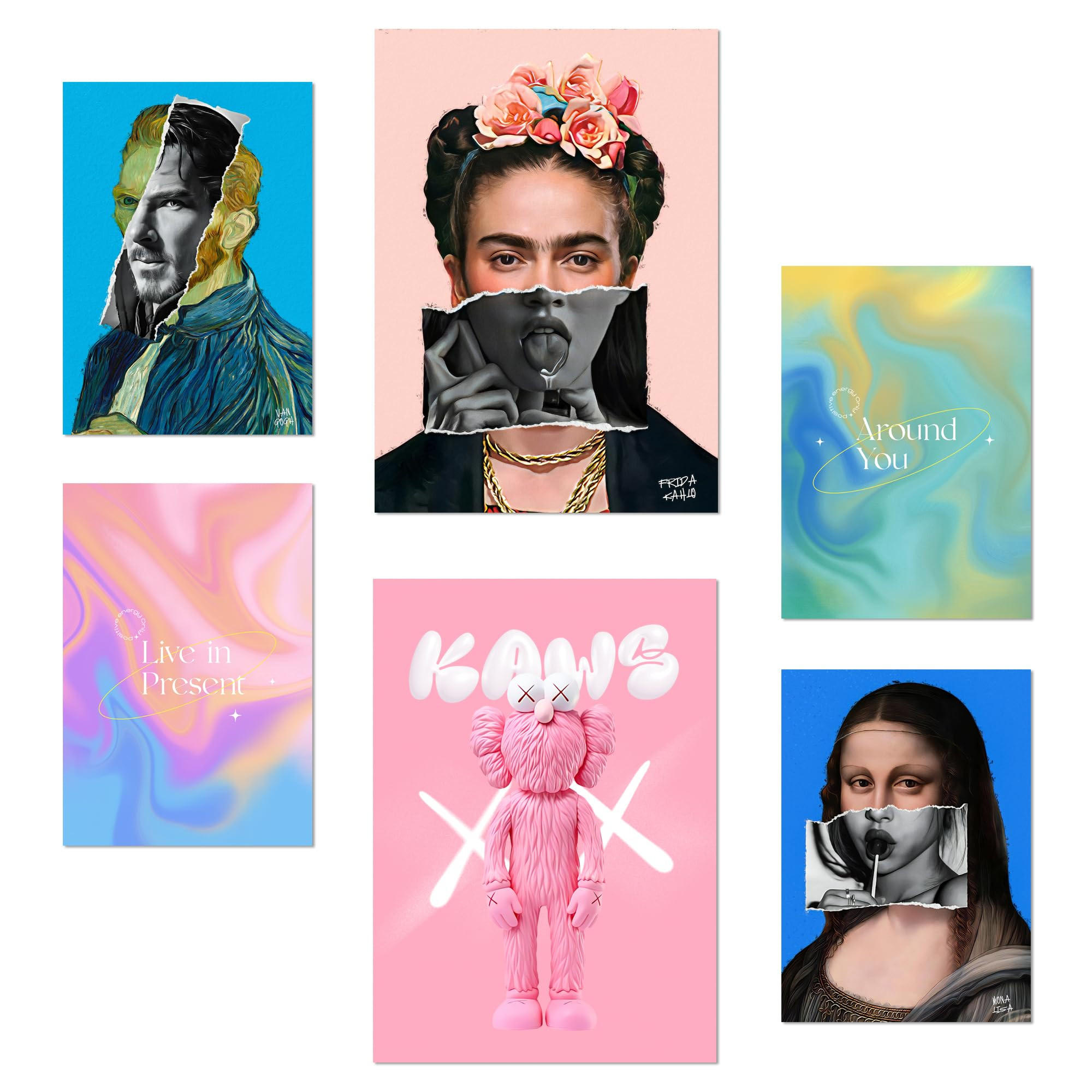 POSTER Set Mit 6 Ikonische Frida Van Gogh Pop Art A3 & A4 Rahmenlos - Klar, Papier (29/3cm) - Nacnic