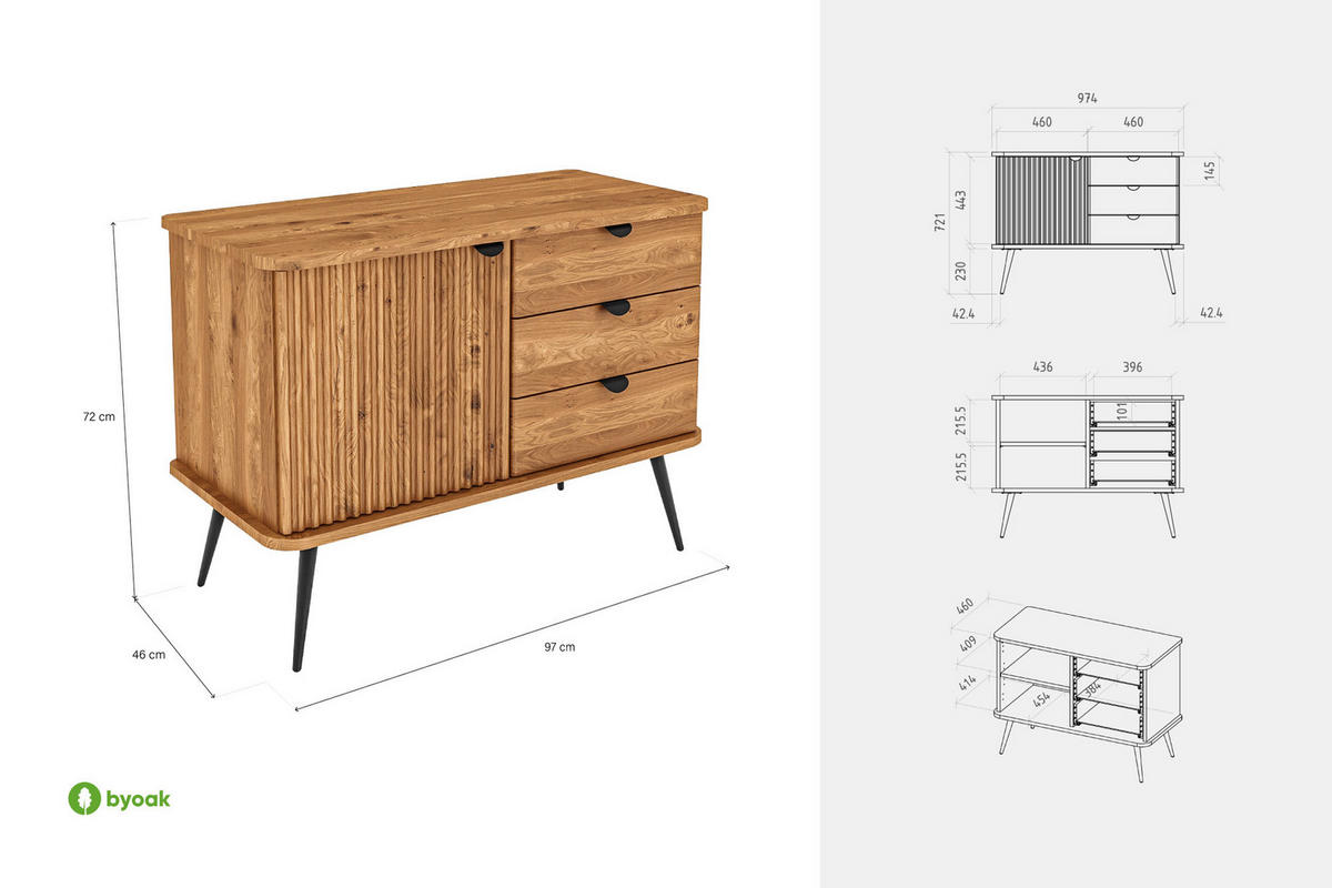 KOMMODE LINA - Kernbuche, Holz (97/72/46cm) - byoak