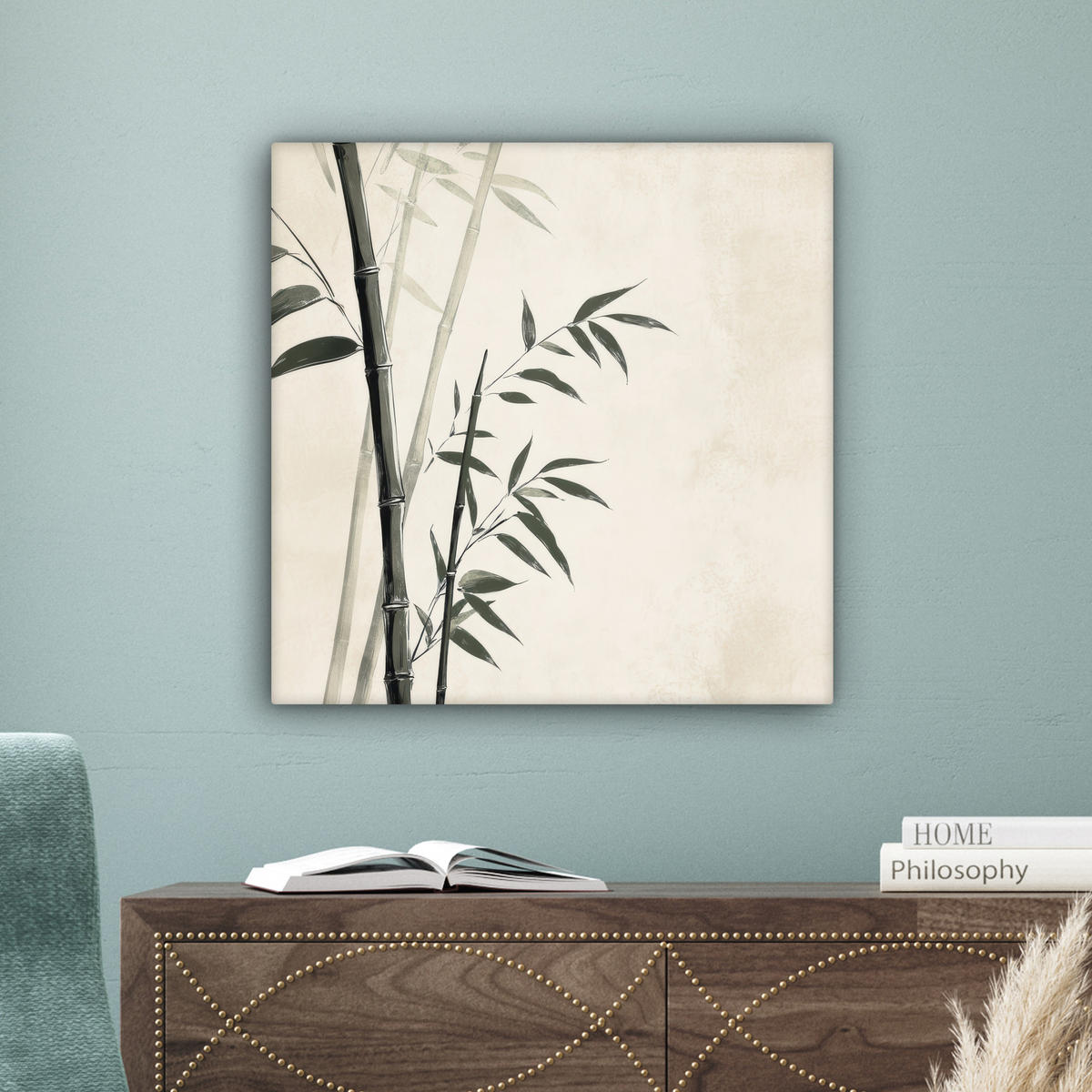 LEINWANDBILD Japandi - Bambus - Beige 50x50 cm - Eukalyptusholzfarben, Textil (50/50cm) - MuchoWow