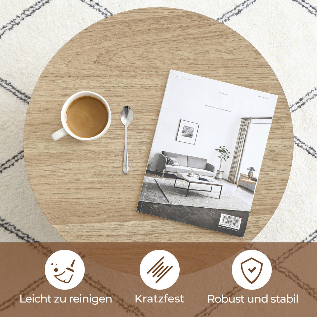 COUCHTISCH Rund in Naturholzoptik, Holz | Ø60 x H40 cm - Braun, Holzwerkstoff (60/60/40cm) - Hometopia