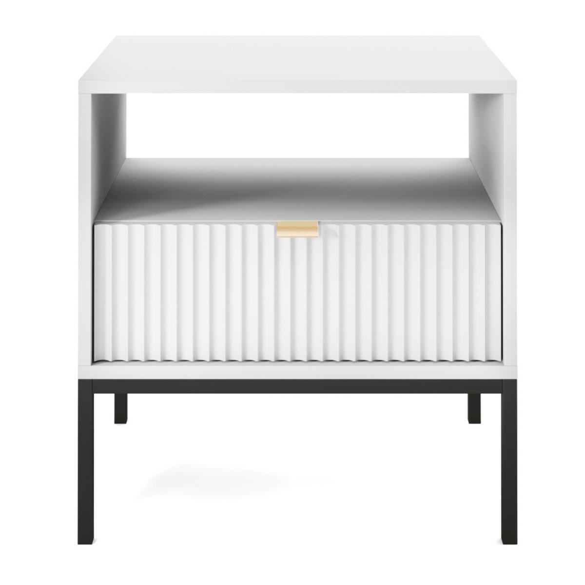 NACHTTISCH NANAIMO STO2-1S Profilierte Fronten, Weiß - Weiß, Holzwerkstoff/Kunststoff (54/56/39cm) - Komodee