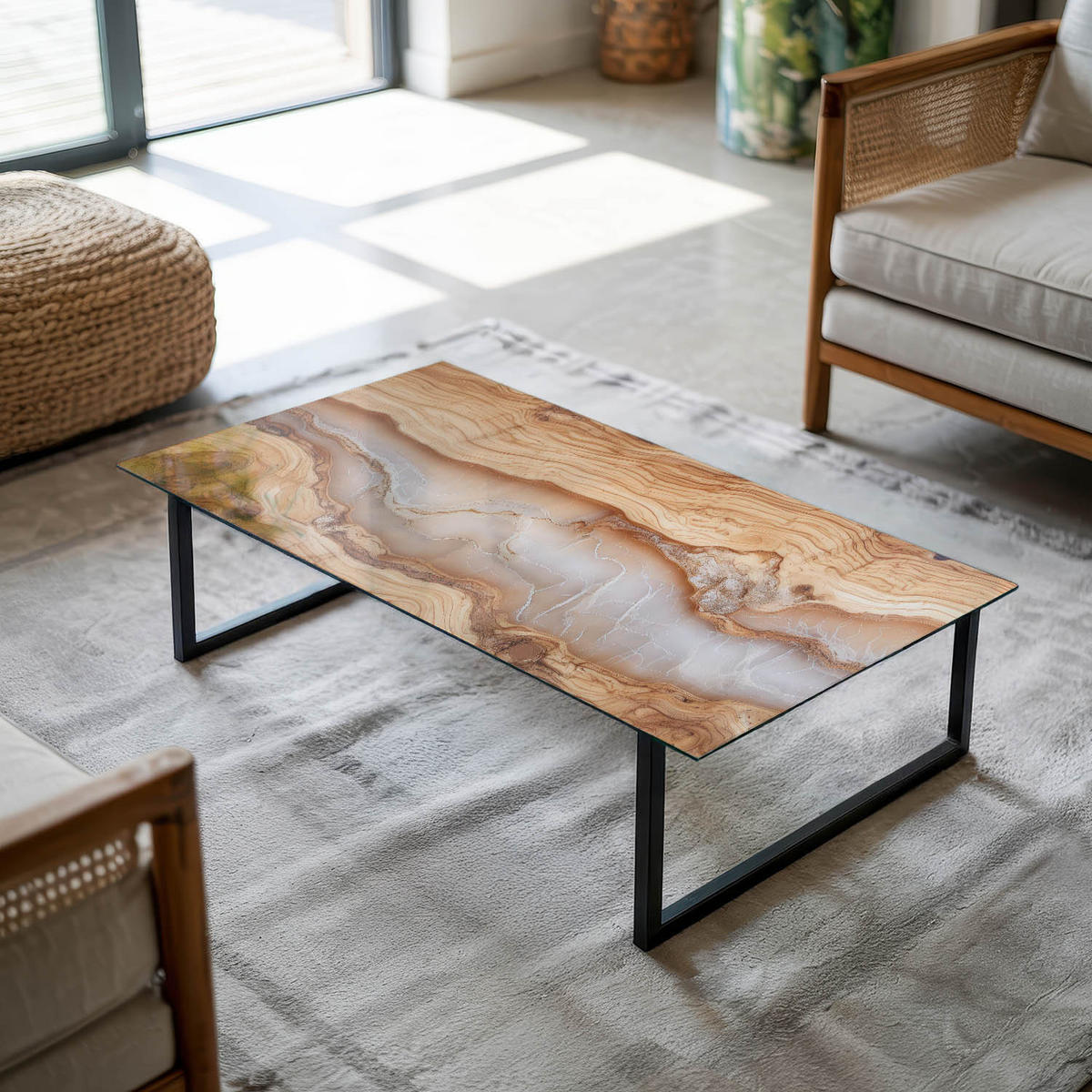 TISCHPLATTE 100x50 cm Naturholz mit Harzdetails - Beige, Glas (100/50/0.4cm) - TULUP