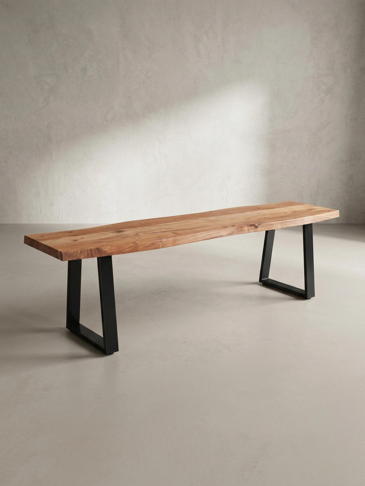 ESSZIMMERBANK Massivholz Metall Baumkante ohne Lehne, Akazie 140x40x46 cm - Schwarz/Braun, Holz/Metall (140/46/40cm) - KADIMA DESIGN