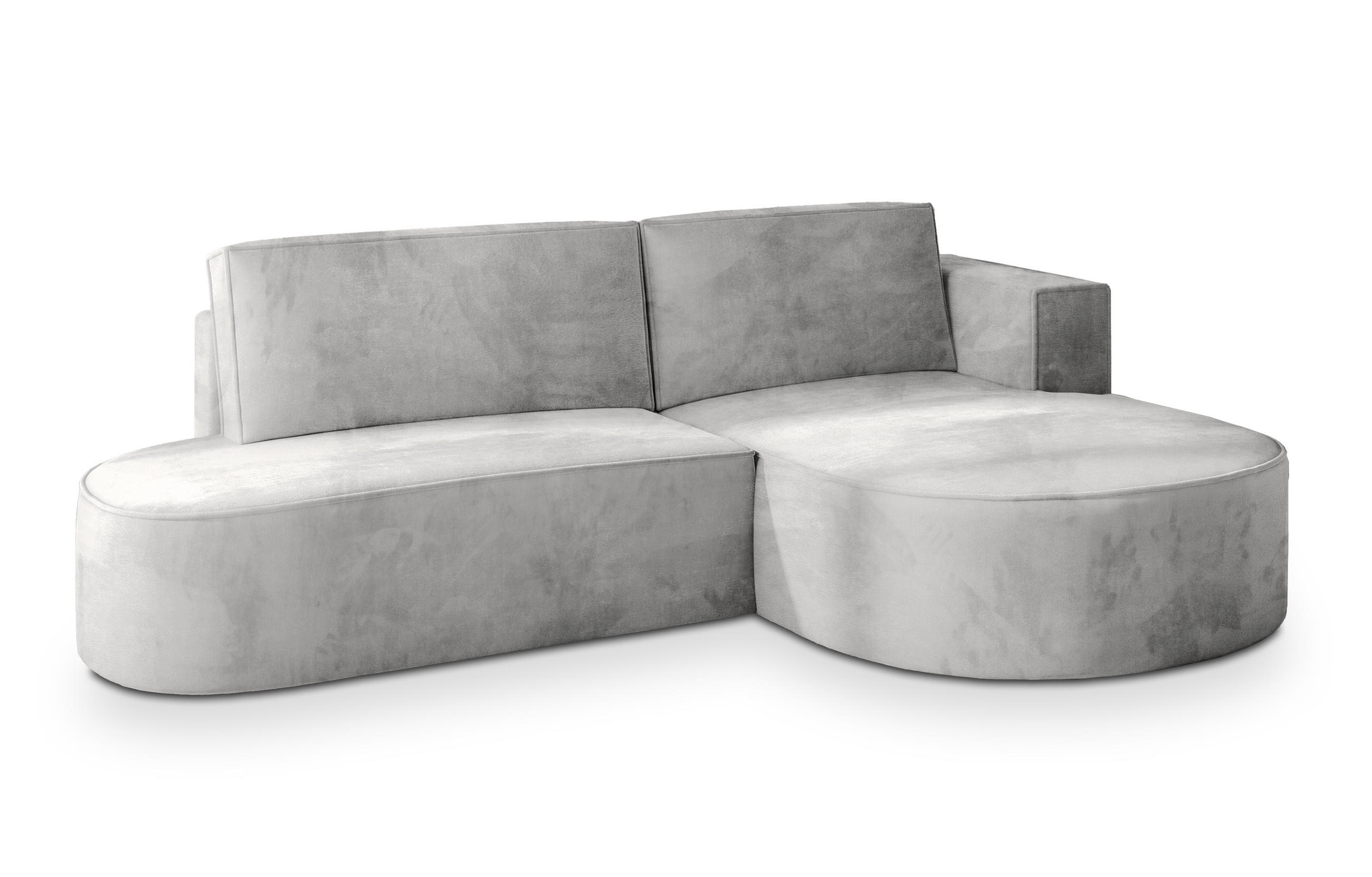 ECKSOFA CORTIO M R-S Hellgrau Velours-Stoff mit Schlaffunktion - Hellgrau, Holz (265/174cm) - MASSENO