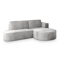 ECKSOFA CORTIO M R-S Hellgrau Velours-Stoff mit Schlaffunktion - Hellgrau, Holz (265/174cm) - MASSENO