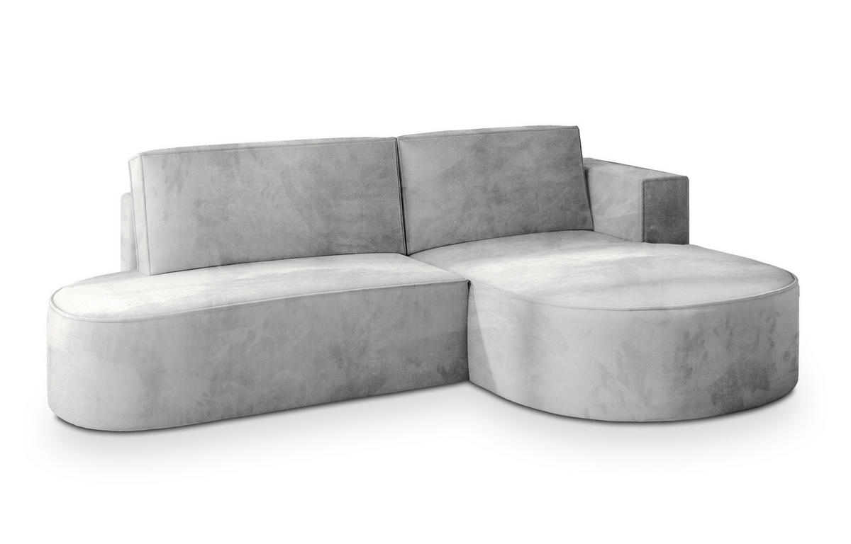 ECKSOFA CORTIO M R-S Hellgrau Velours-Stoff mit Schlaffunktion - Hellgrau, Holz (265/174cm) - MASSENO