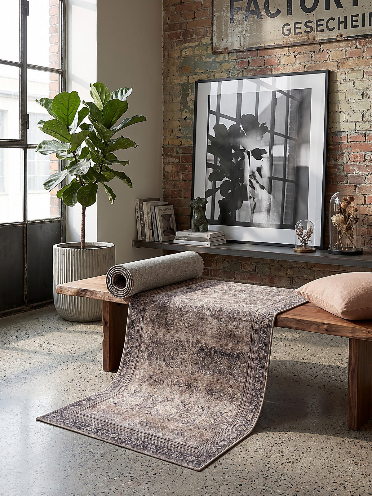 LÄUFER waschbar, mit floralen Ornamenten, VERNANTE in Braun-Grau, 80 x 150 cm - Braun, Textil (80/150cm) - KADIMA DESIGN