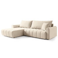 ECKSOFA FRIGA Creme Strukturstoff mit Schlaffunktion - Creme, Holz (283/185cm) - MASSENO
