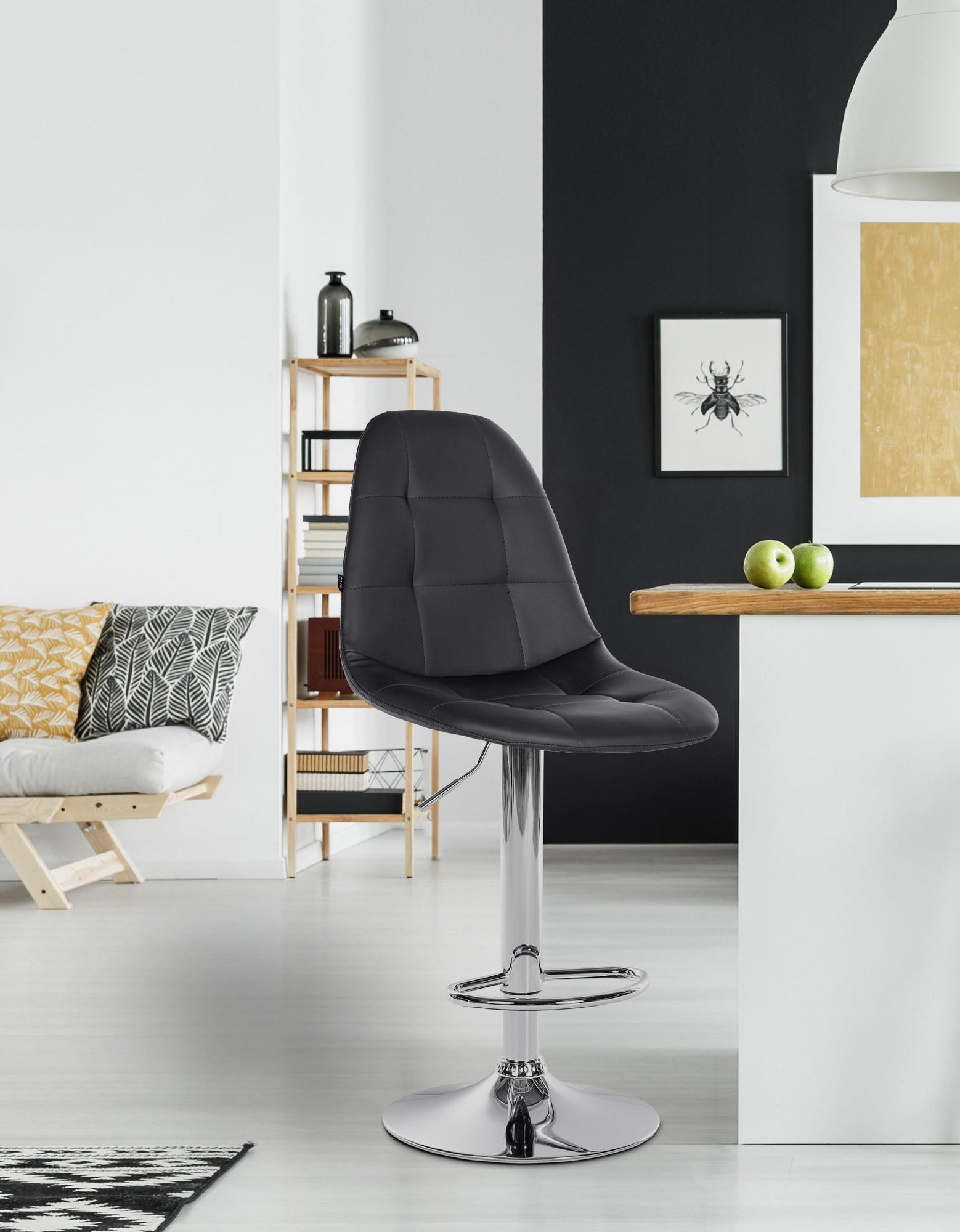 BARHOCKER Metall schwarz - Schwarz, Textil/Metall (47/58/56cm) - CLP