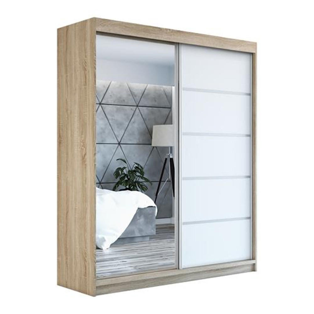 SCHWEBETÜRENSCHRANK 180 CM PIK Farbe: Sonoma / weiß - Braun/Weiß, Holzwerkstoff (180/215/59.5cm) - A&J MöbelLand
