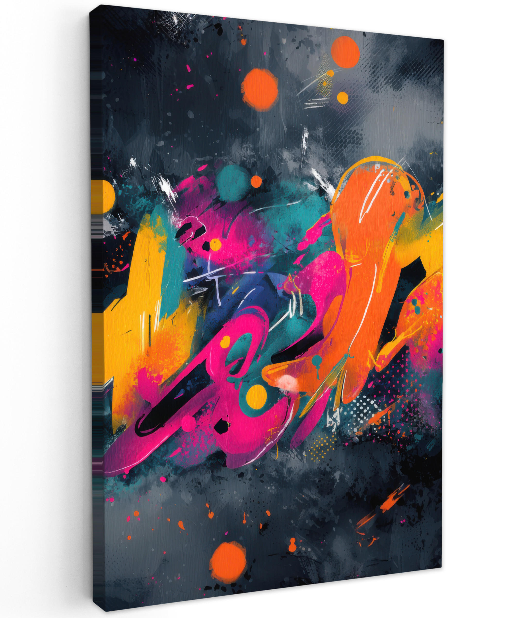 LEINWANDBILD Abstrakt - Graffiti - Farbenfroh - Farbspritzer Deko Groß 90x140 cm - Multicolor, Textil (90/140cm) - MuchoWow