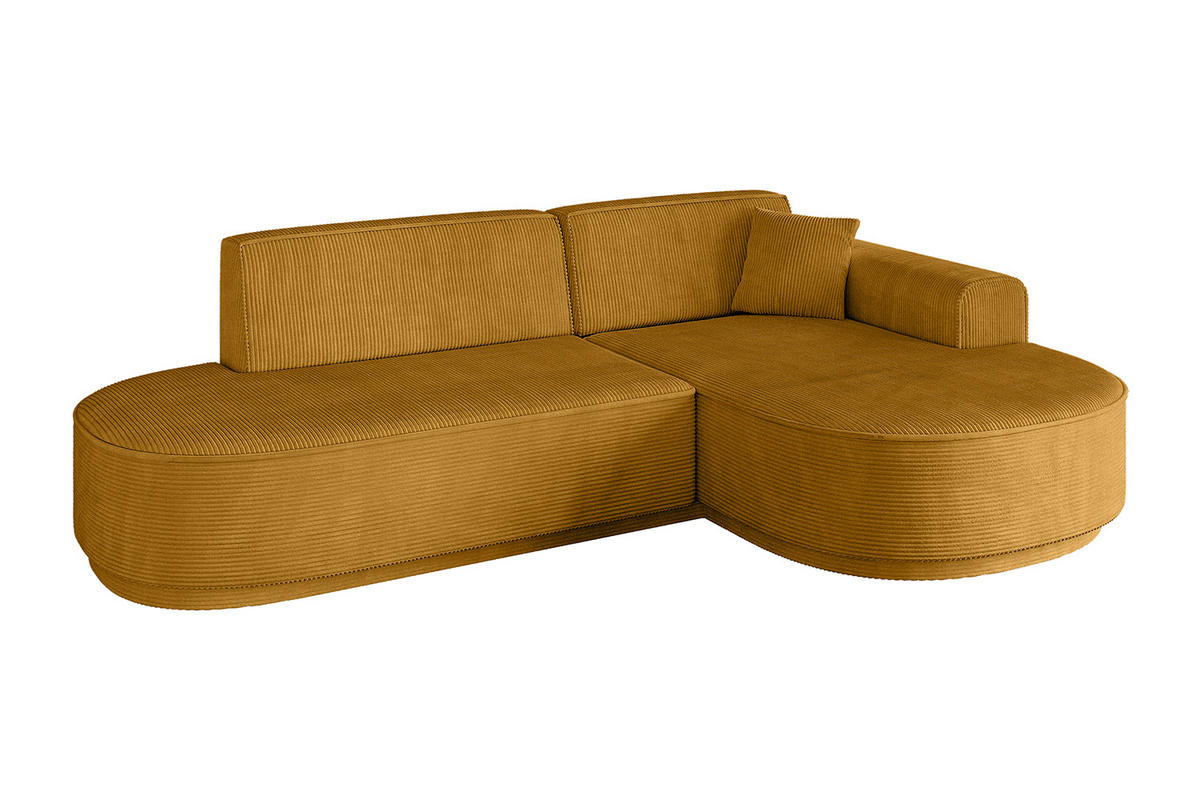 ECKSOFA Ottomane Rechts MARI-L1 - 232x163x73,5 cm Senfgelb Cord - Gelb/Schwarz, Holzwerkstoff/Kunststoff (234/163cm) - ALTDECOR