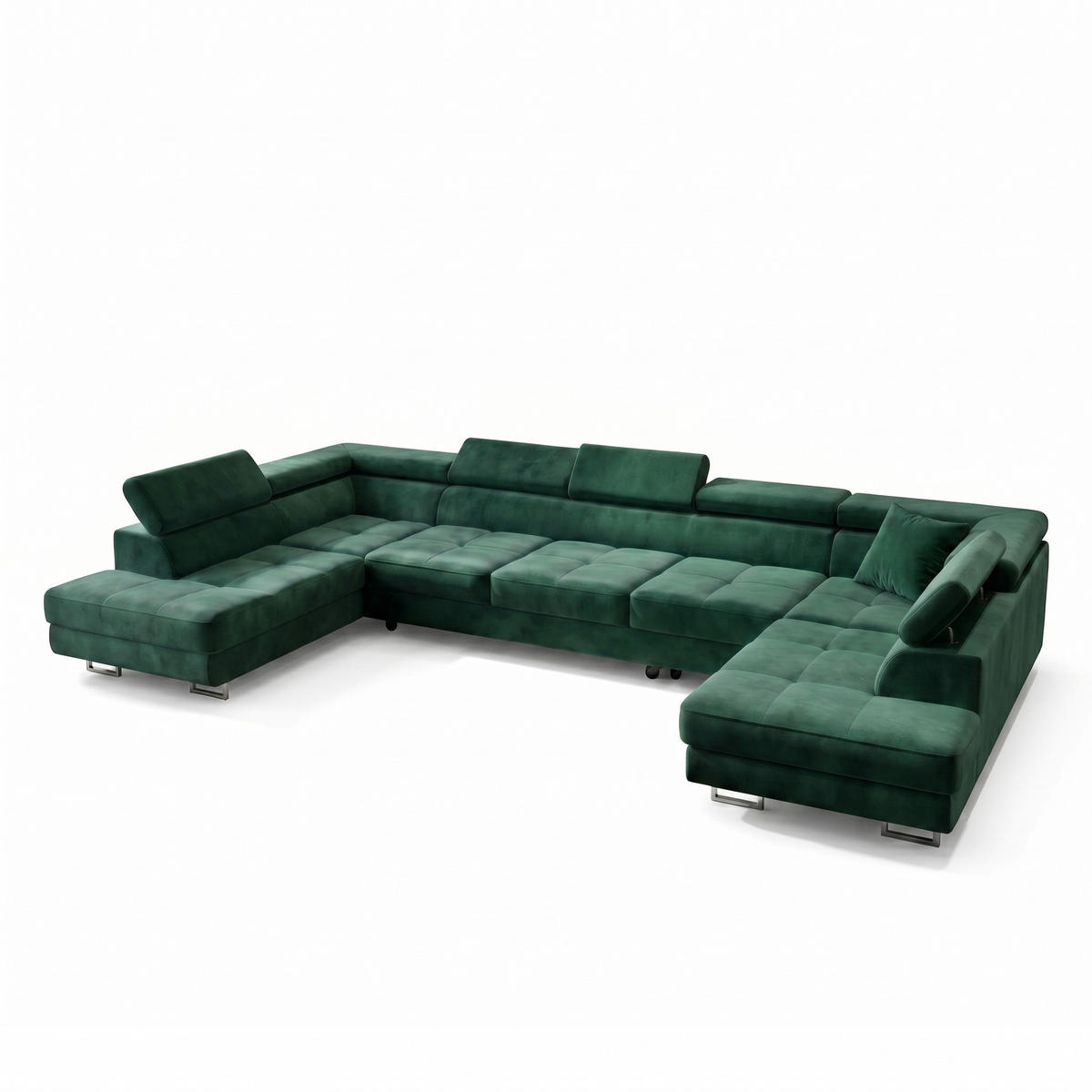 ECKSOFA U-Form WILD MAXI U2 mit Schlaffunktion 125x329 Velours Dunkelgrün - Chromfarben/Dunkelgrün, Holz/Textil (400/90/203cm) - Muffo