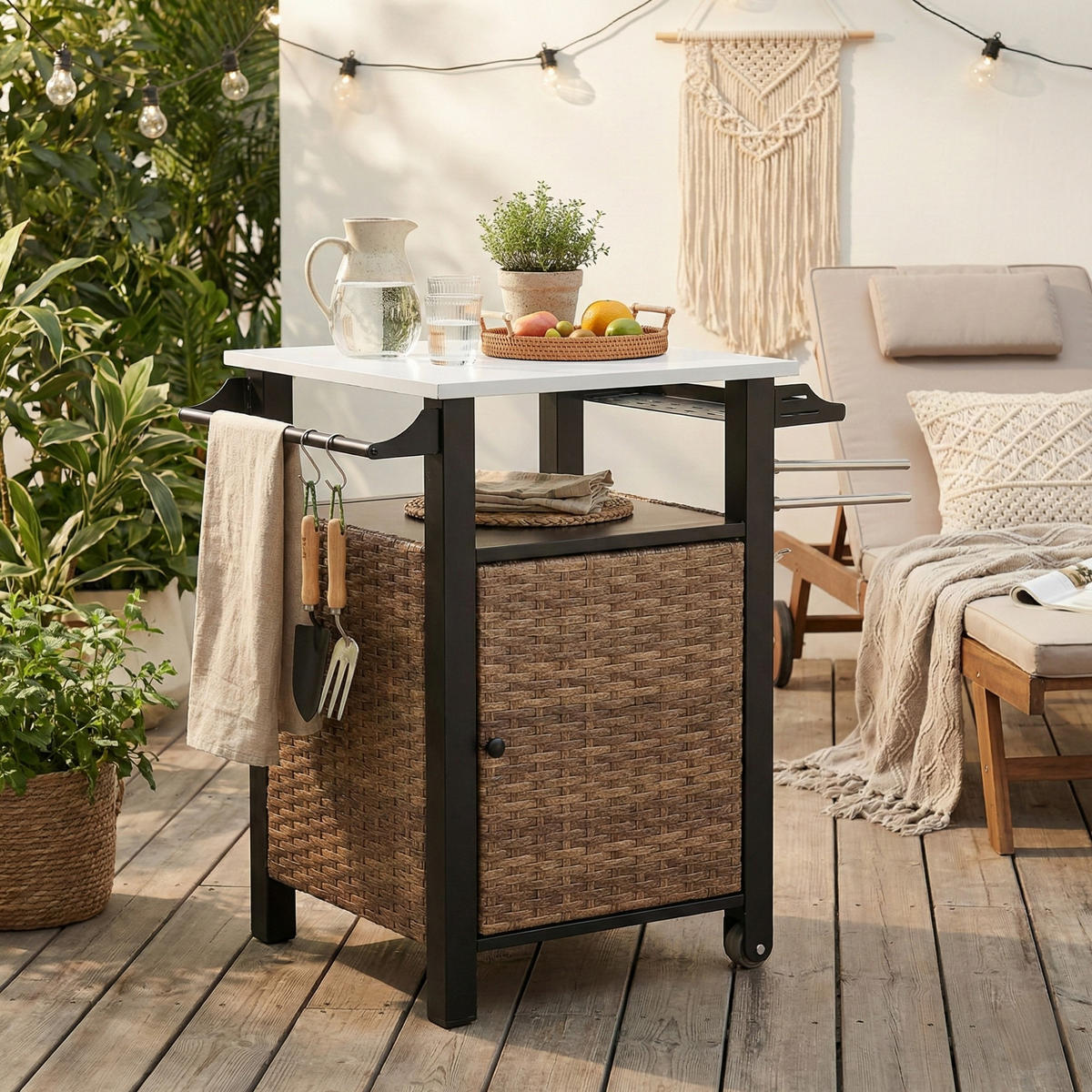 SERVIERWAGEN Küchenwagen mit Rädern,Outdoor Kücheninsel,Ratten,Braun - Braun, Metall (57/85/76cm) - LVHOM